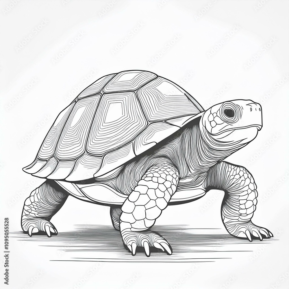 Fototapeta premium Coloring pages for children full body tortoise line art theme