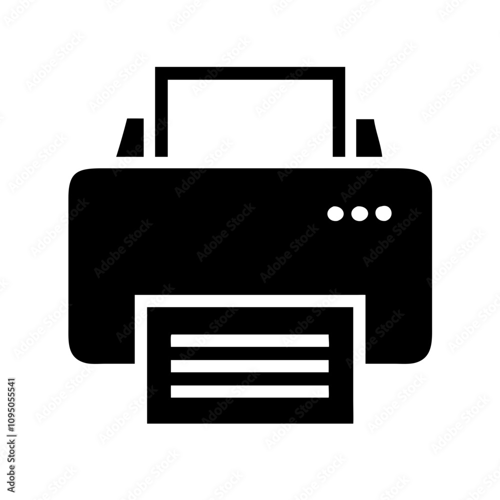 Minimalist black flat printer icon featuring a clean and modern design. The icon showcases a simplified silhouette of a printer, suitable for digital applications, websites, mobile a Minimalist black flat printer icon featuring a clean and modern design. The icon showcases a simplified silhouette of a printer, suitable for digital applications, websites, mobile a