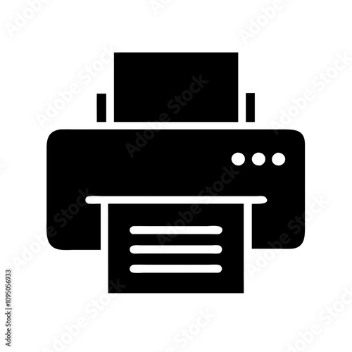 Minimalist black flat printer icon featuring a clean and modern design. The icon showcases a simplified silhouette of a printer, suitable for digital applications, websites, mobile a