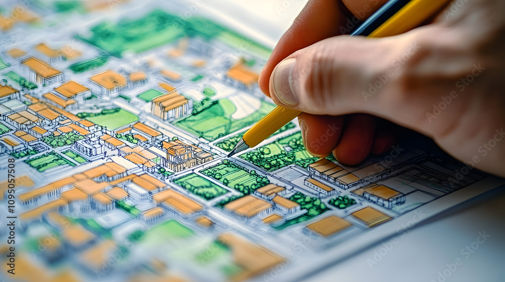 Hand Drawing on Detailed Cadastre Map for Urban Planning and Land Surveying Concepts Hand Drawing on Detailed Cadastre Map for Urban Planning and Land Surveying Concepts