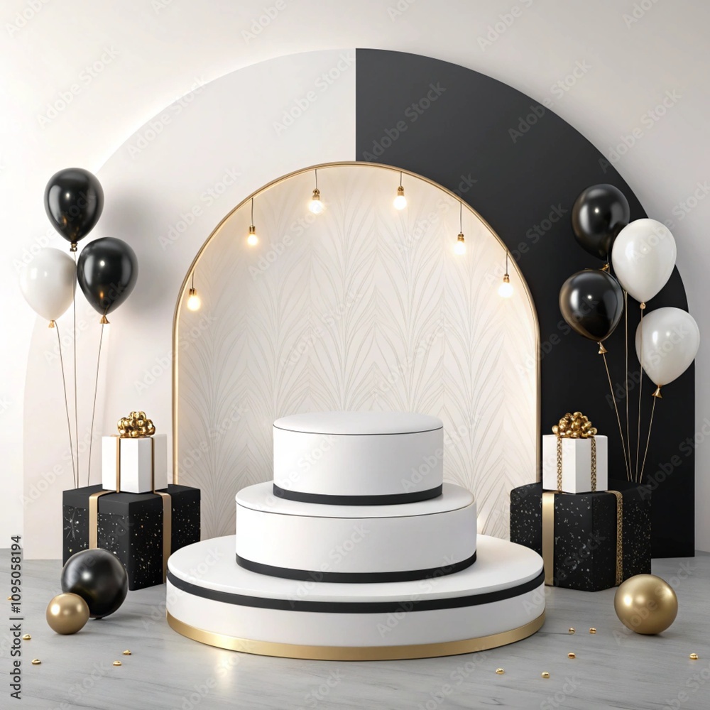 Elegant birthday background with realistic podium Elegant birthday background with realistic podium