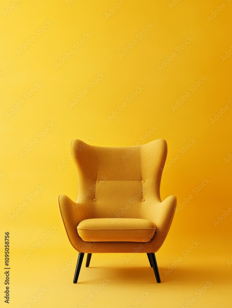 Obraz premium Yellow Armchair Against Yellow Background Minimalist Design