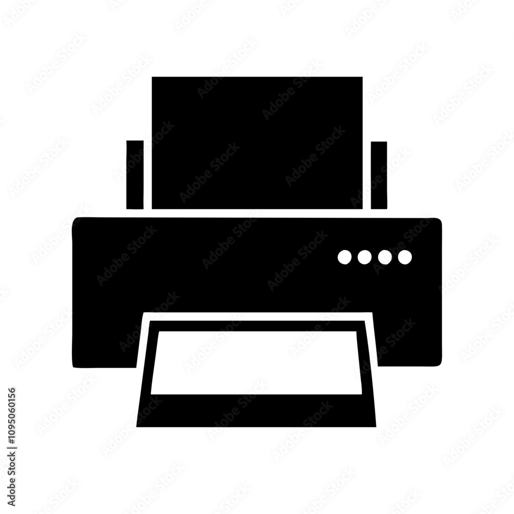 Minimalist black flat printer icon featuring a clean and modern design. The icon showcases a simplified silhouette of a printer, suitable for digital applications, websites, mobile a Minimalist black flat printer icon featuring a clean and modern design. The icon showcases a simplified silhouette of a printer, suitable for digital applications, websites, mobile a