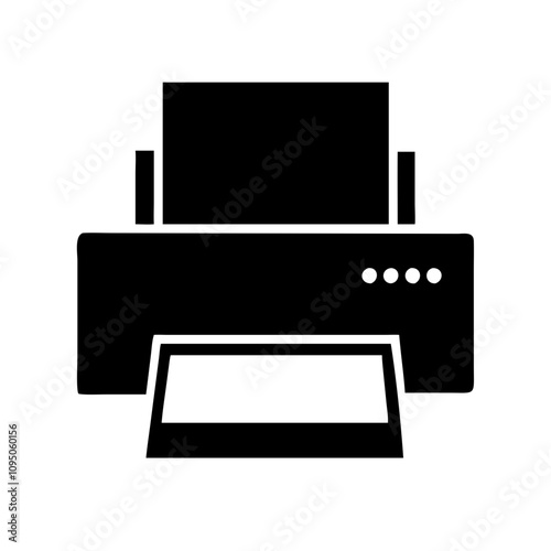 Minimalist black flat printer icon featuring a clean and modern design. The icon showcases a simplified silhouette of a printer, suitable for digital applications, websites, mobile a