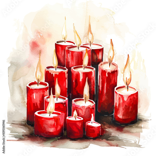 A watercolor vector of Christmas Candles, isolated on a white background. Christmas Candles vector.