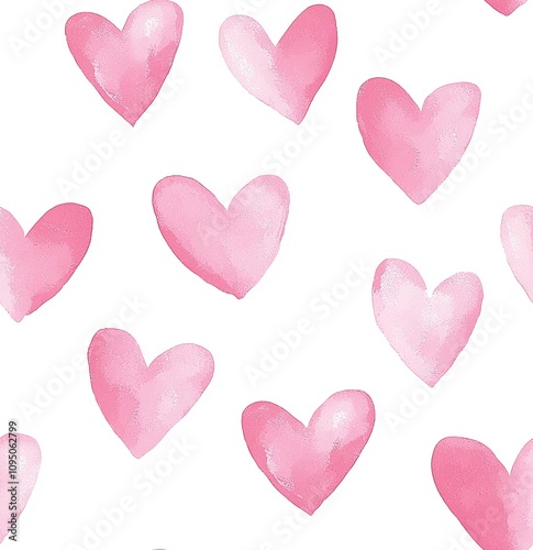 Piccoli motivi a cuore rosa su sfondo bianco, in un simpatico stile clipart ad acquerello. Stile minimalista per un design semplice