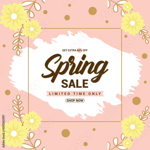 Spring sale banner template with modern brush calligraphy for online shopping, vector illustration.