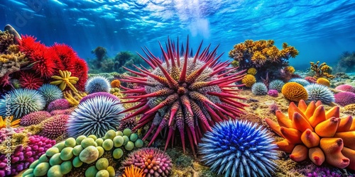 Panoramic View of a Protoreaster Nodosus in Its Natural Habitat Showcasing Stunning Marine Life and Coral Reef Diversity for Nature and Sea Enthusiasts photo