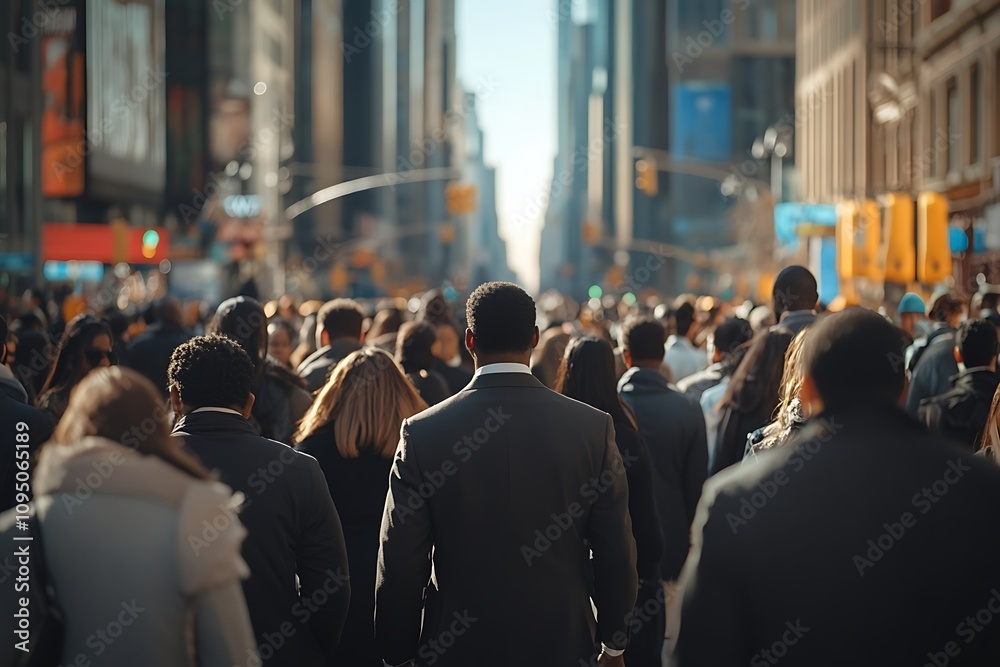 Dark-Haired Businessman in Times Square Rush Hour Crowd Dark-Haired Businessman in Times Square Rush Hour Crowd