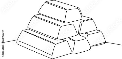Golden ingots one line art vector