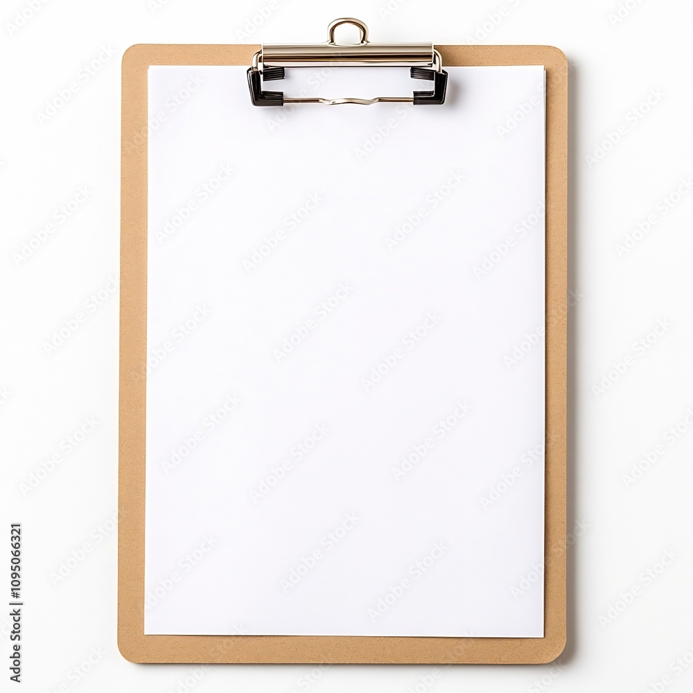 Blank Clipboard with Paper on White Background Minimalist Office Supply Mockup Blank Clipboard with Paper on White Background Minimalist Office Supply Mockup