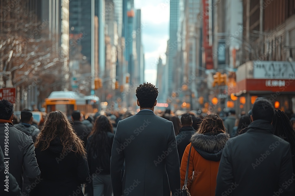 Dark-haired Man Commuting Busy Metropolitan Street Scene Dark-haired Man Commuting Busy Metropolitan Street Scene