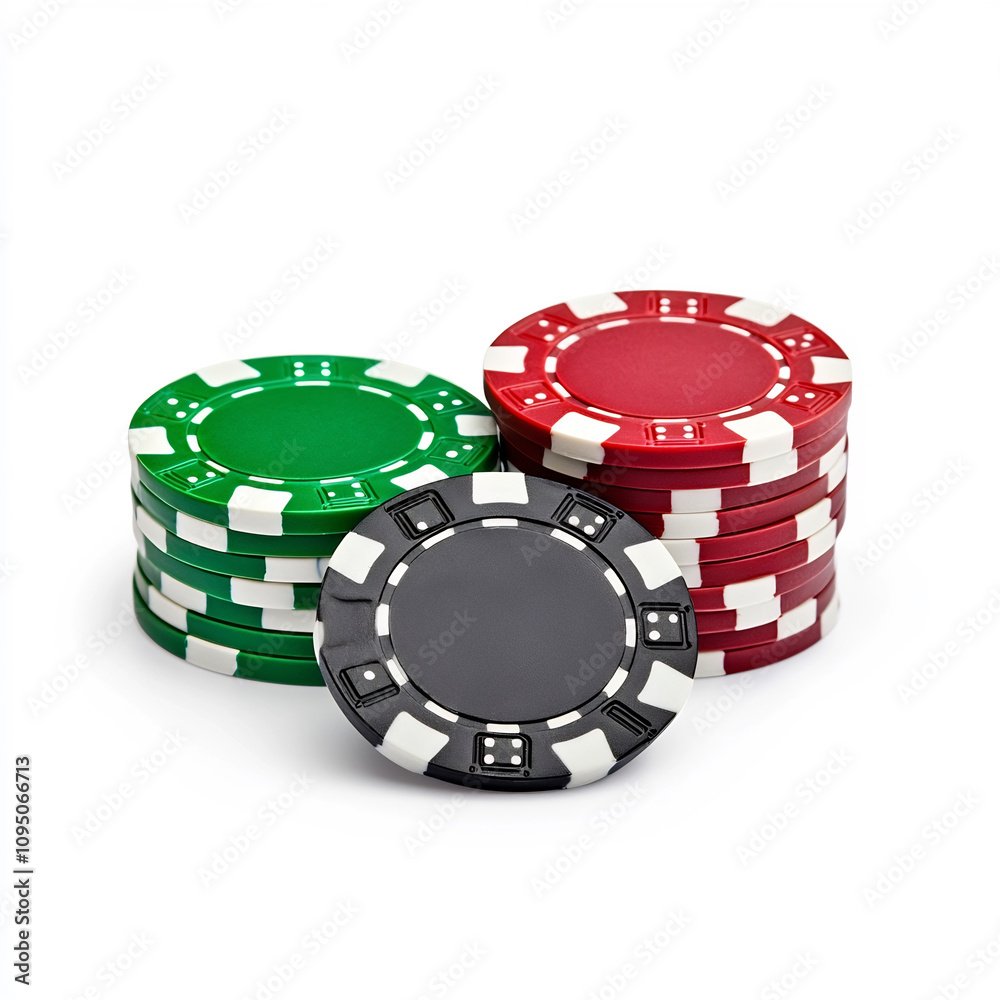 Poker Chips on White Background with Detailed Rendering Poker Chips on White Background with Detailed Rendering