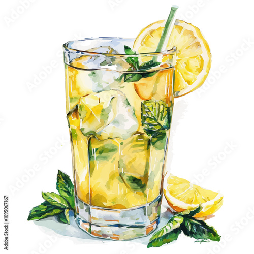 A watercolor vector of Summer Mocktail, isolated on a white background. Summer Mocktail vector.