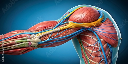 Panoramic View of the Median Cubital Vein Anatomy and Its Surroundings, Highlighting Medical Significance and Vein Structure for Educational Purposes photo