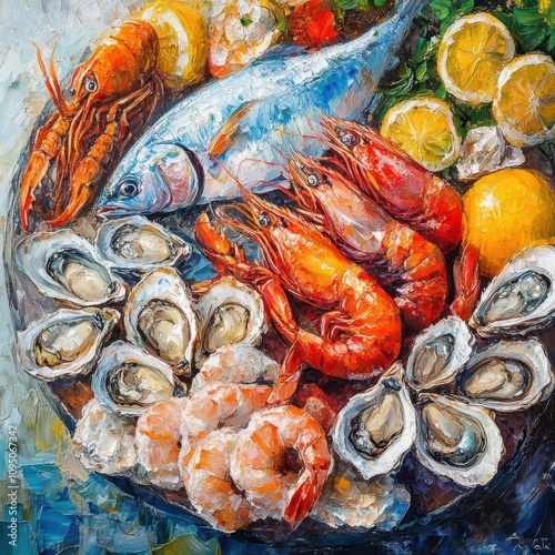 Seafood Platter with Crayfish, Fish, Oysters and Shrimp