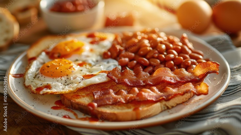 Fried Eggs, Crispy Bacon, and Baked Beans on Toast Fried Eggs, Crispy Bacon, and Baked Beans on Toast