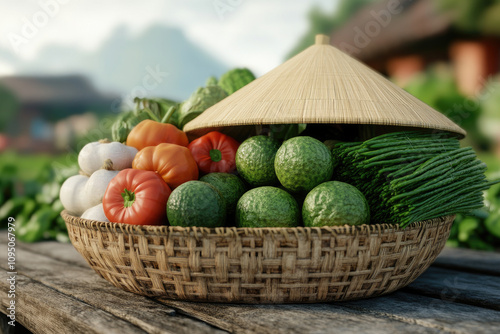 Bac Ha Market Scene, vibrant North Vietnam market atmosphere, detailed 3D illustration, selective focus on foreground, ample space for text photo