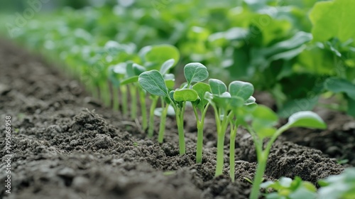 Close-up of various plants growing in a green field, great for nature and agriculture themes photo