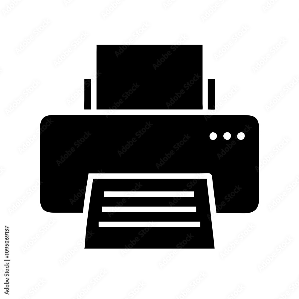 Minimalist black flat printer icon featuring a clean and modern design. The icon showcases a simplified silhouette of a printer, suitable for digital applications, websites, mobile a Minimalist black flat printer icon featuring a clean and modern design. The icon showcases a simplified silhouette of a printer, suitable for digital applications, websites, mobile a