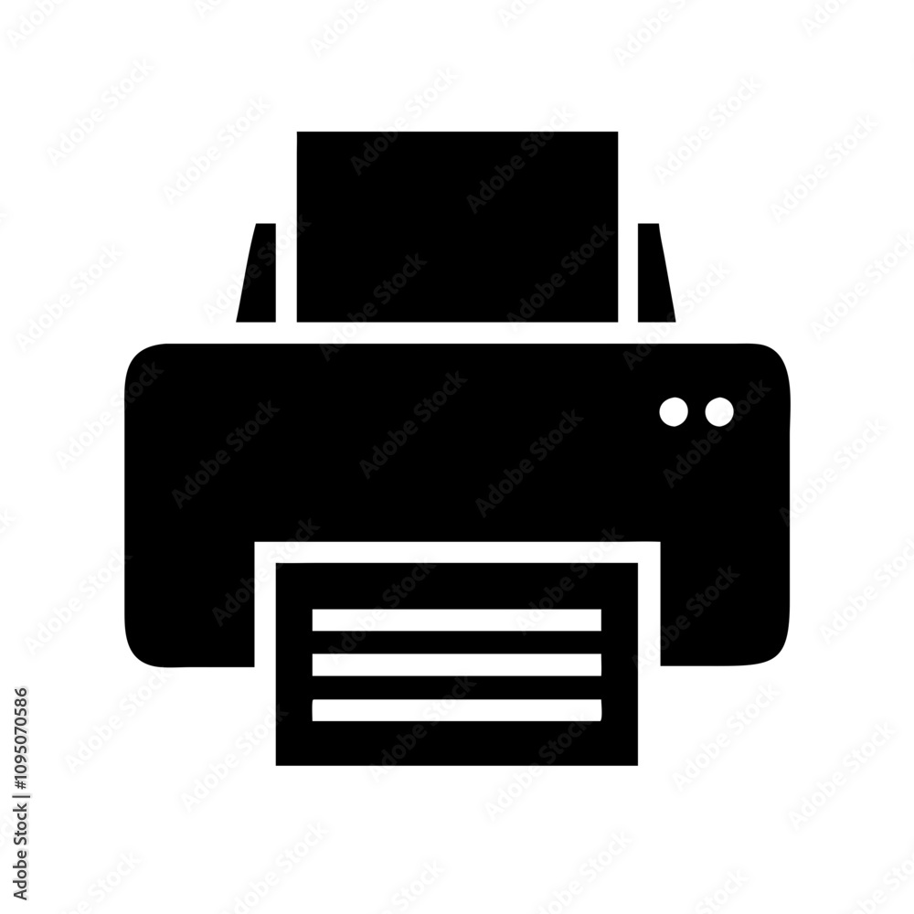 Minimalist black flat printer icon featuring a clean and modern design. The icon showcases a simplified silhouette of a printer, suitable for digital applications, websites, mobile a Minimalist black flat printer icon featuring a clean and modern design. The icon showcases a simplified silhouette of a printer, suitable for digital applications, websites, mobile a