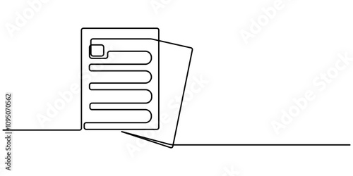 One continuous line vector drawing of a folder. Outline documents background icon. Saving securities vector icon. Vector illustration. Clipboard with checklist. Continuous line one drawing. Simple 