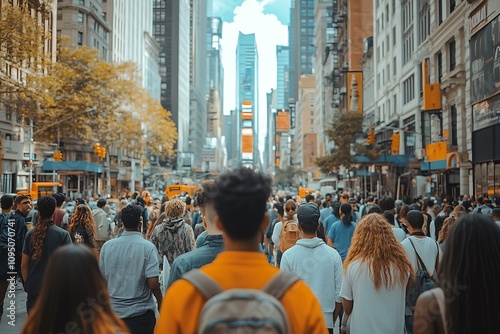 Diverse Crowd on a Busy Times Square Street