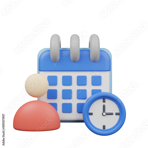 3d render of human resources user with calendar and clock