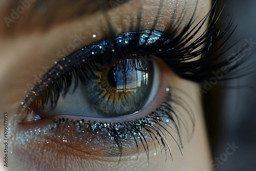 Close-Up of a Beautiful Woman's Eye with Long Black Eyelashes - Beauty Concept for Makeup Artists and Salons - Generative AI