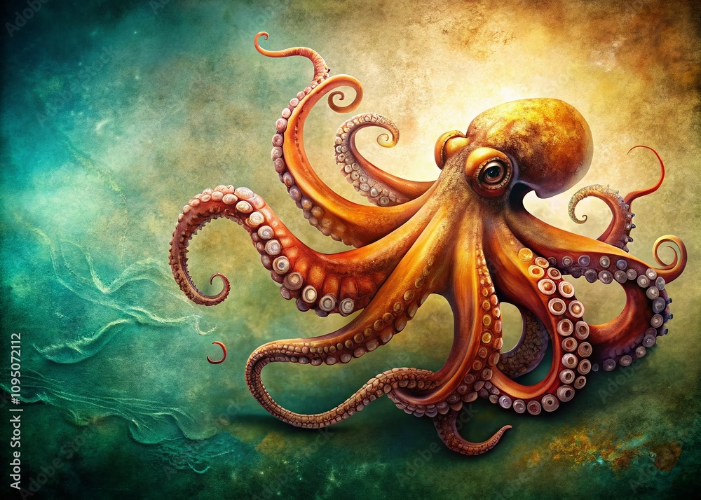 Realistic Detailed Octopus Drawing on a Textured Background with Ample Copy Space for Creative Use and Marketing Needs in Various Projects