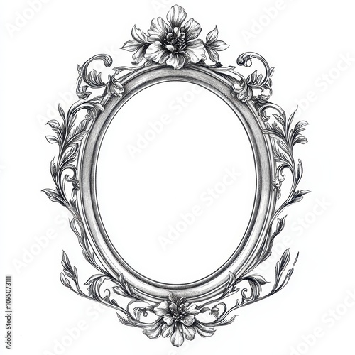 An ornate, empty picture frame adorned with floral designs. photo