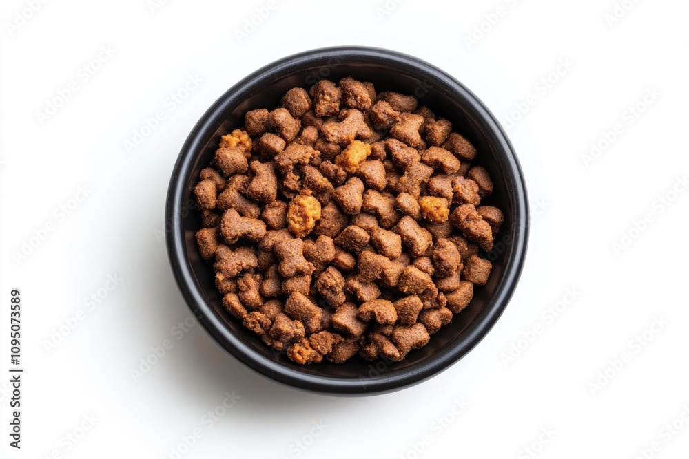 A bowl of dog food on a white surface A bowl of dog food on a white surface