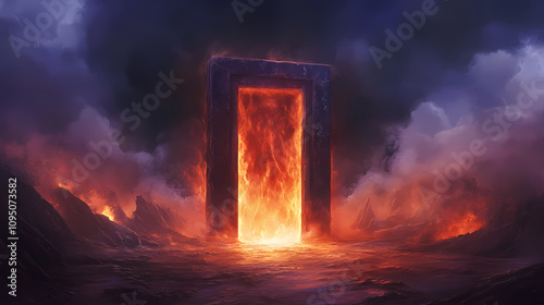 Medium shot of portal leading into dark abyss with shockwave emitting. Dark Abyss Portal. Illustration