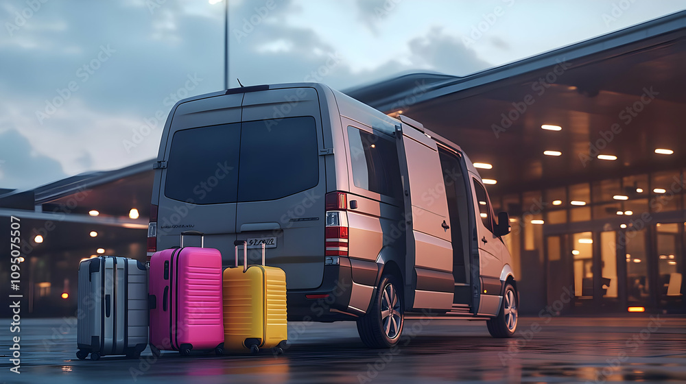 3D Airport Shuttle Van Luggage Travel Illustration 3D Airport Shuttle Van Luggage Travel Illustration