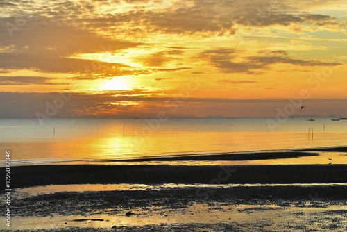 sunset on the beach and clouds