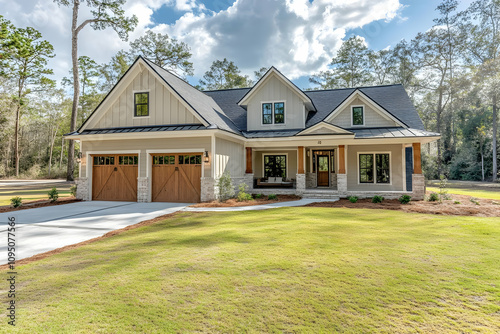 Photo New Construction Modern Farmhouse Home Exterior Curb Appeal