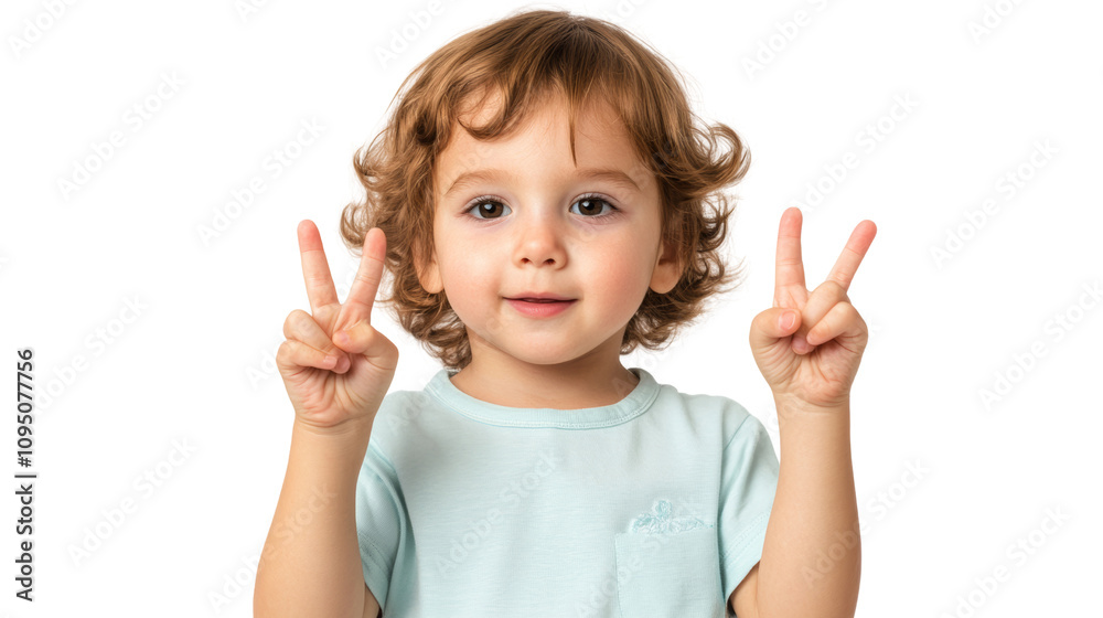 Cheerful child with curly hair making peace signs, expressing joy and innocence. Cheerful child with curly hair making peace signs, expressing joy and innocence.