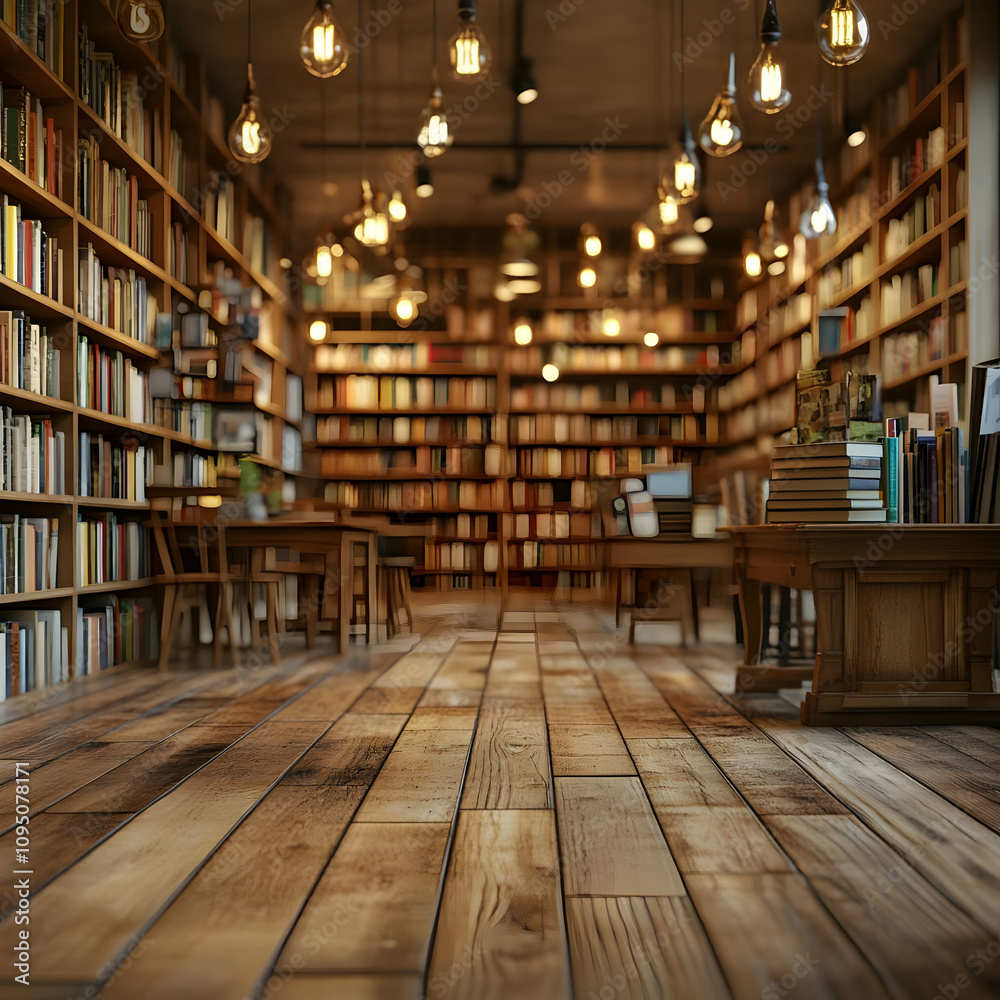 Obraz premium 3D Library Bookshelves Reading Room Illustration