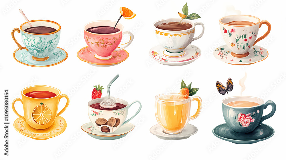 Playful tea set png sticker showcasing drinks with a transparent backdrop for versatile use. Whimsical Tea Party. Illustration Playful tea set png sticker showcasing drinks with a transparent backdrop for versatile use. Whimsical Tea Party. Illustration