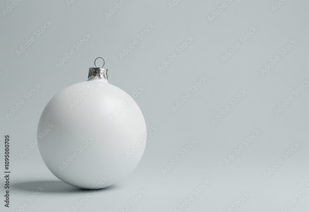 A single white ornament against a soft gray background. Christmas and New Year festive concept with copy space A single white ornament against a soft gray background. Christmas and New Year festive concept with copy space