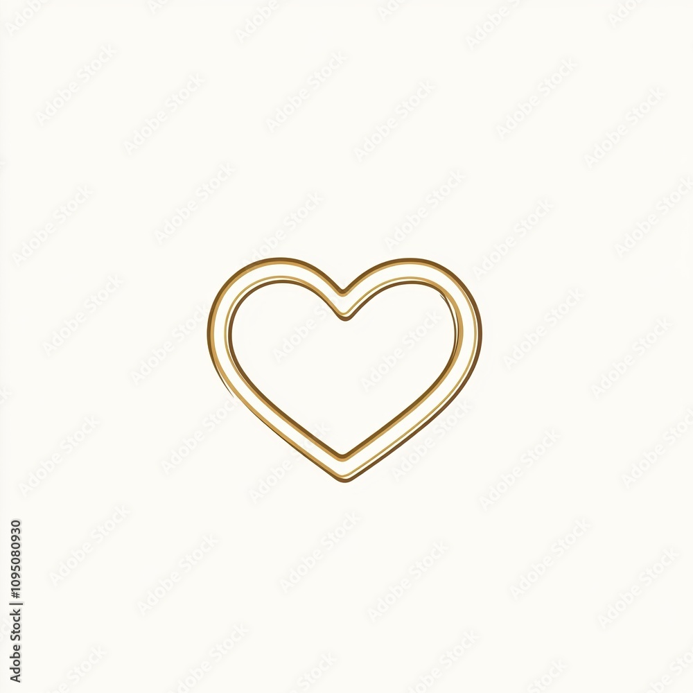 Golden heart-shaped cookie cutter with a delicate and minimalistic design on a white background, representing elegance and simplicity Golden heart-shaped cookie cutter with a delicate and minimalistic design on a white background, representing elegance and simplicity