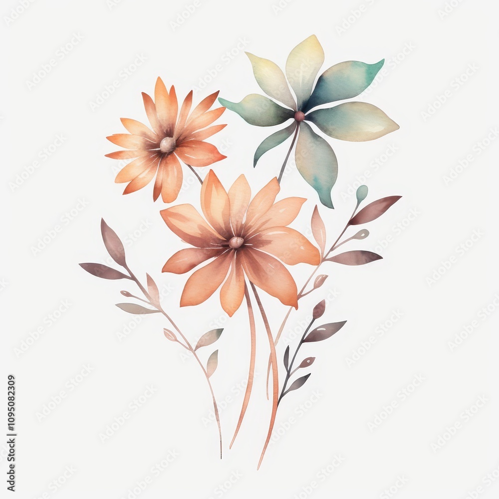 Obraz premium Elegant Watercolor Floral Bouquet in Soft Pastel Colors with Hand-Painted Style