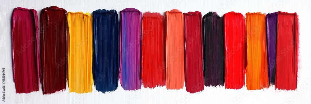 Naklejka premium Colorful paint strokes arranged in various shades and tones on canvas