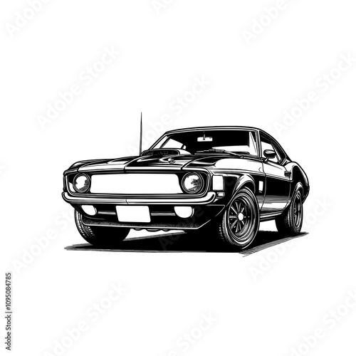 muscle cars illustration, classic muscle cars vector, vintage muscle cars artwork, realistic muscle cars design, American muscle cars sketch, retro muscle cars illustration, hand-drawn muscle cars, mu