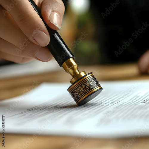 Photo Notary Public Hand Stamping Document Legal Agreement photo