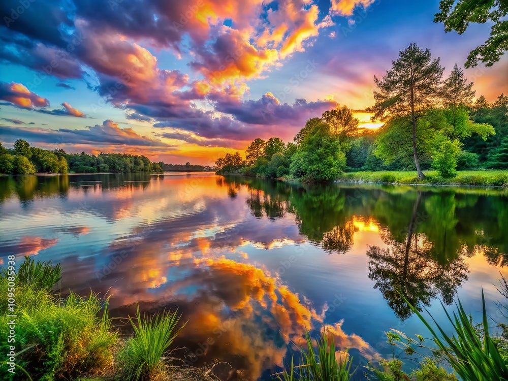 Serene Moment of Reflection at a Tranquil Lake with a Beautiful Sunset and Lush Surroundings for Peaceful Relaxation and Mindfulness Practices Serene Moment of Reflection at a Tranquil Lake with a Beautiful Sunset and Lush Surroundings for Peaceful Relaxation and Mindfulness Practices