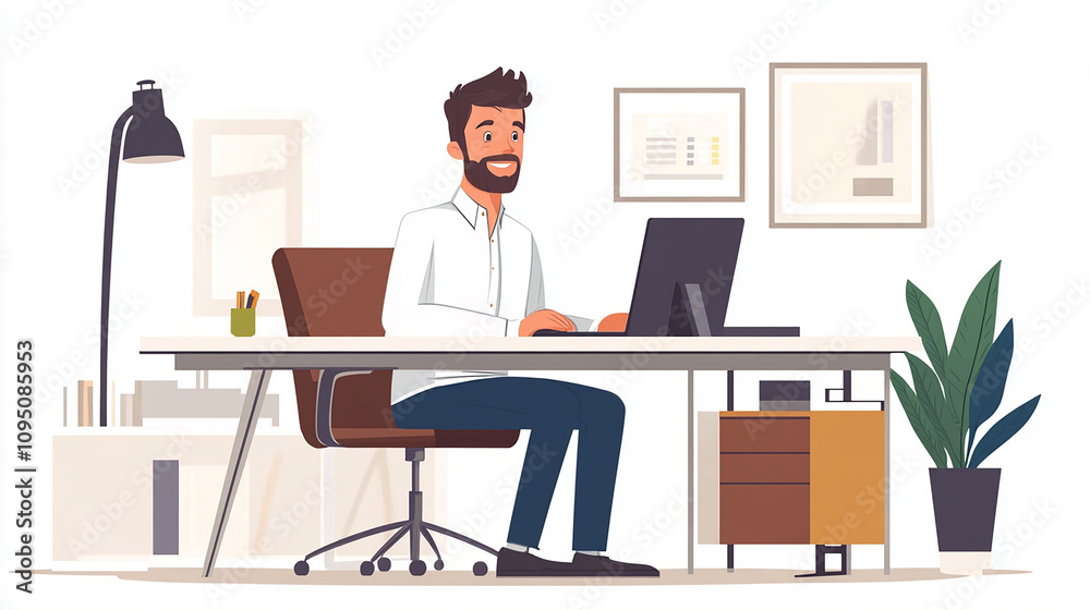 The modern office hums with activity as the businessman leads a video conference, ensuring seamless coordination with his team. The modern office hums with activity as the businessman leads a video conference, ensuring seamless coordination with his team.