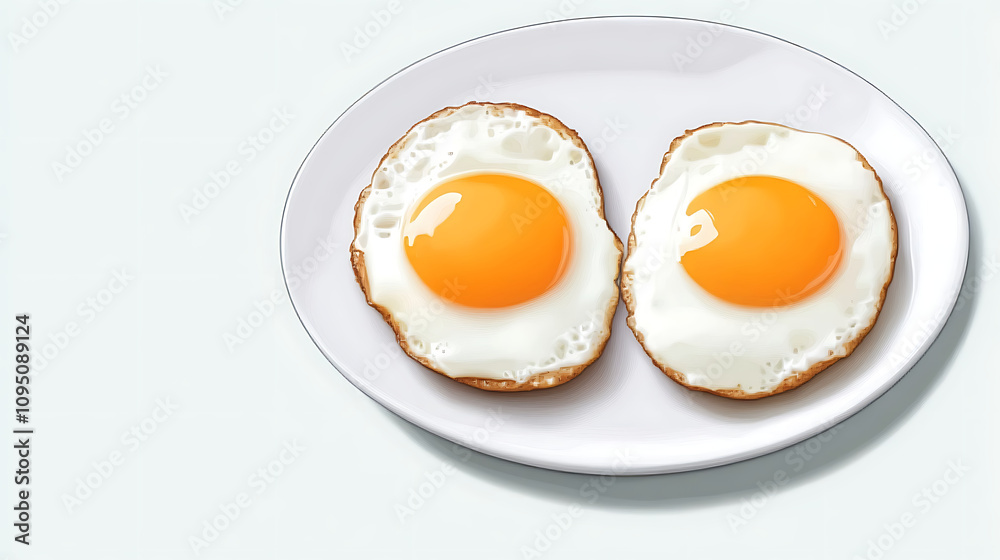 Freshly cooked sunny-side-up eggs served on a simple white plate against a light background. Freshly cooked sunny-side-up eggs served on a simple white plate against a light background.