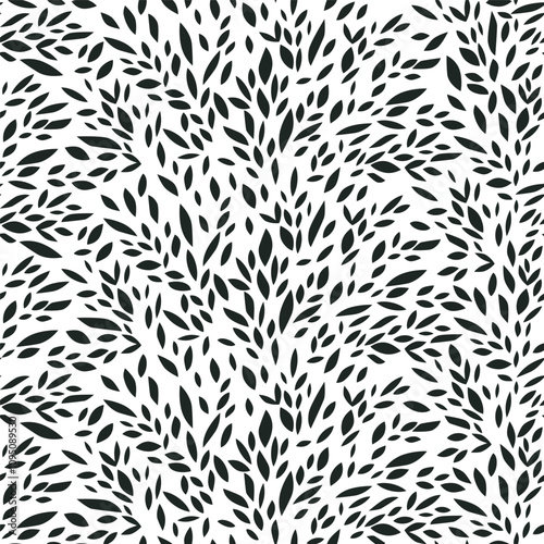 Seamless monochrome pattern of small silhouettes of leaves. Print for fabric, textiles, bed linen, wallpaper, cover. Vector illustration on white background
