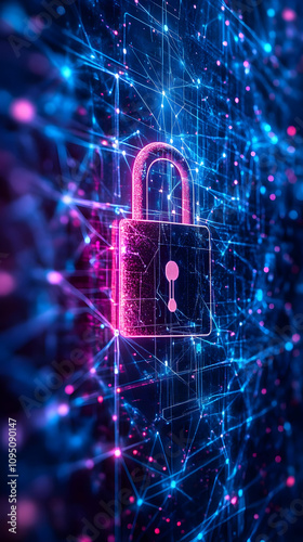 3D Illustration - Cybersecurity Network Security Lock Data Protection